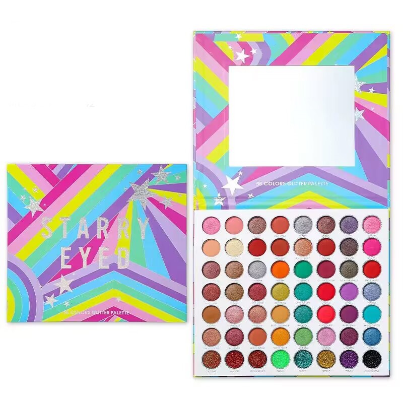 Highly Pigmented Glitter Shimmer Eyeshadow Palette Colorful 56 Colors Long-lasting Eye Shadow Pallet Cosmetics Blendable Matte Shimmery Eyeshadow-image-908009148