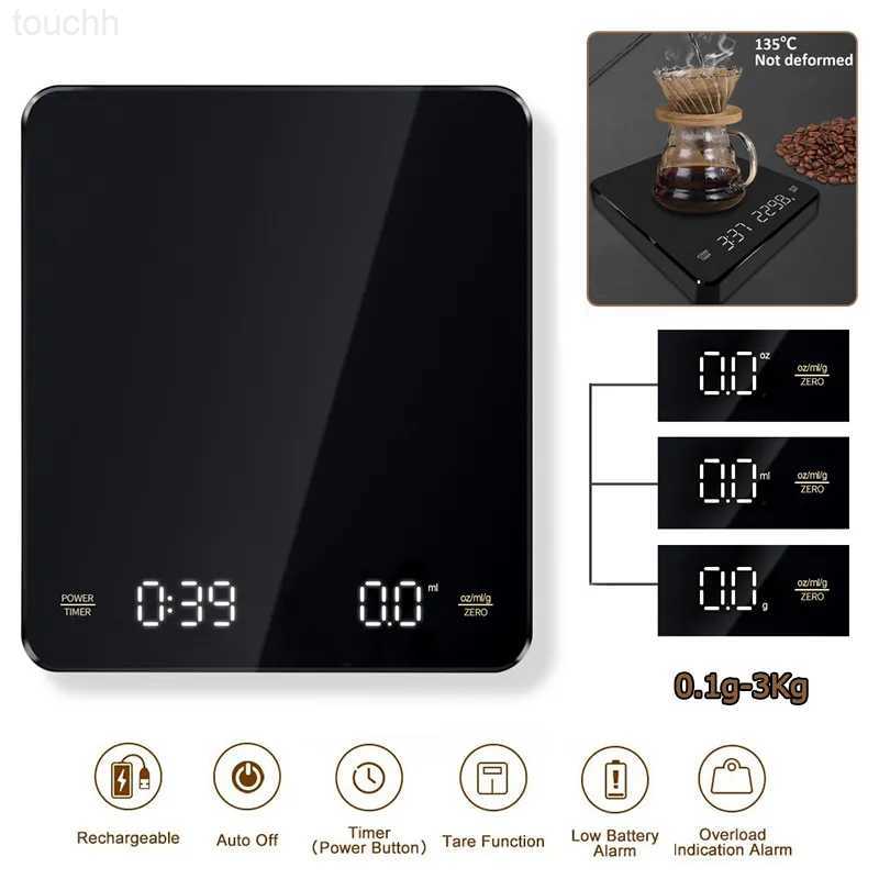 Smart Scales Coffee Electronic Scales Pour Over Espresso 3kg 0.1g LED Auto Timer Smart Kitchen Scale Built-in Battery USB Charging L23105-image-907874141