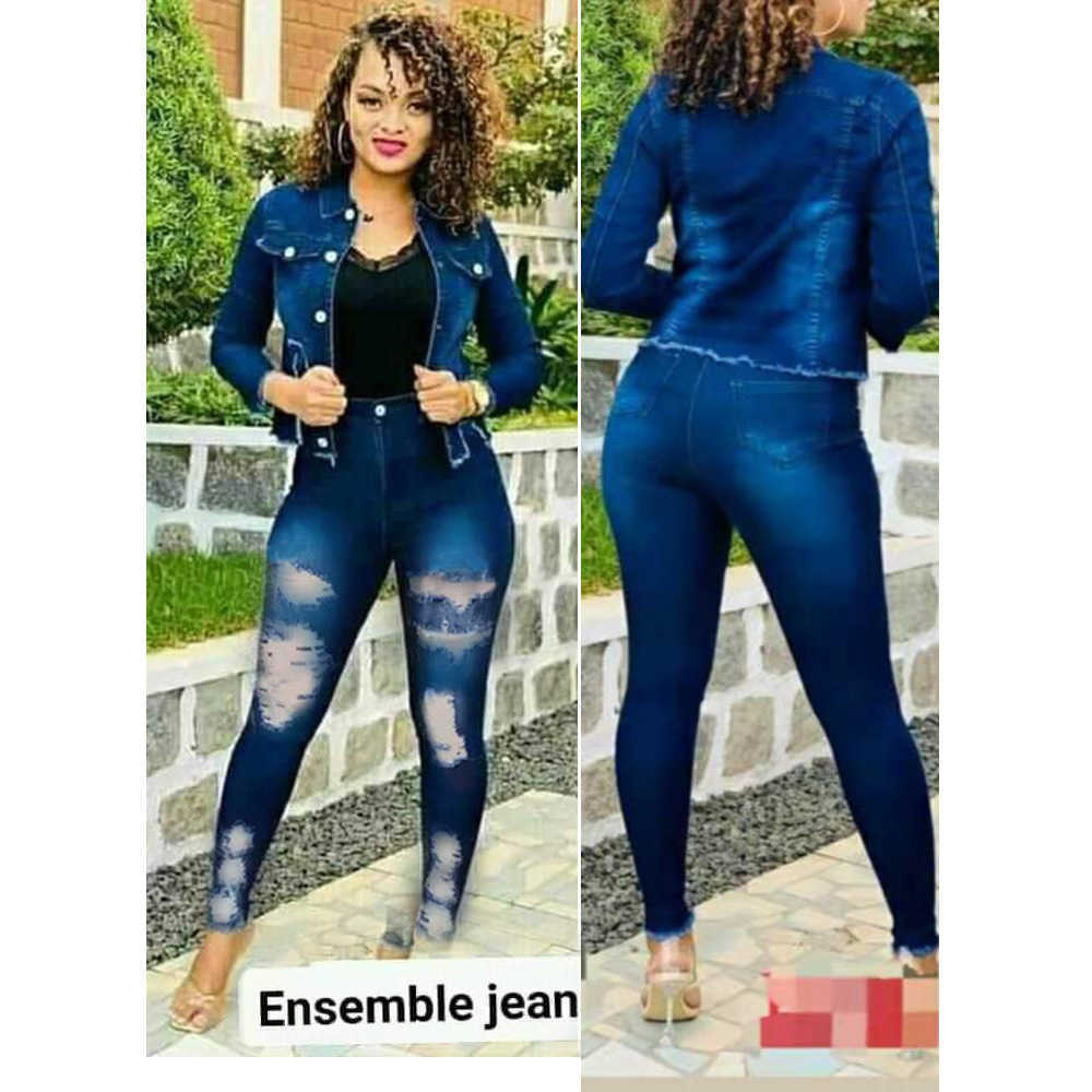 Pantalon de deux pièces pour femmes Casual Jeans Costume Femmes Denim Deux pièces Ensemble Jeans Veste boutonnée et pantalons longs Ensembles Sli