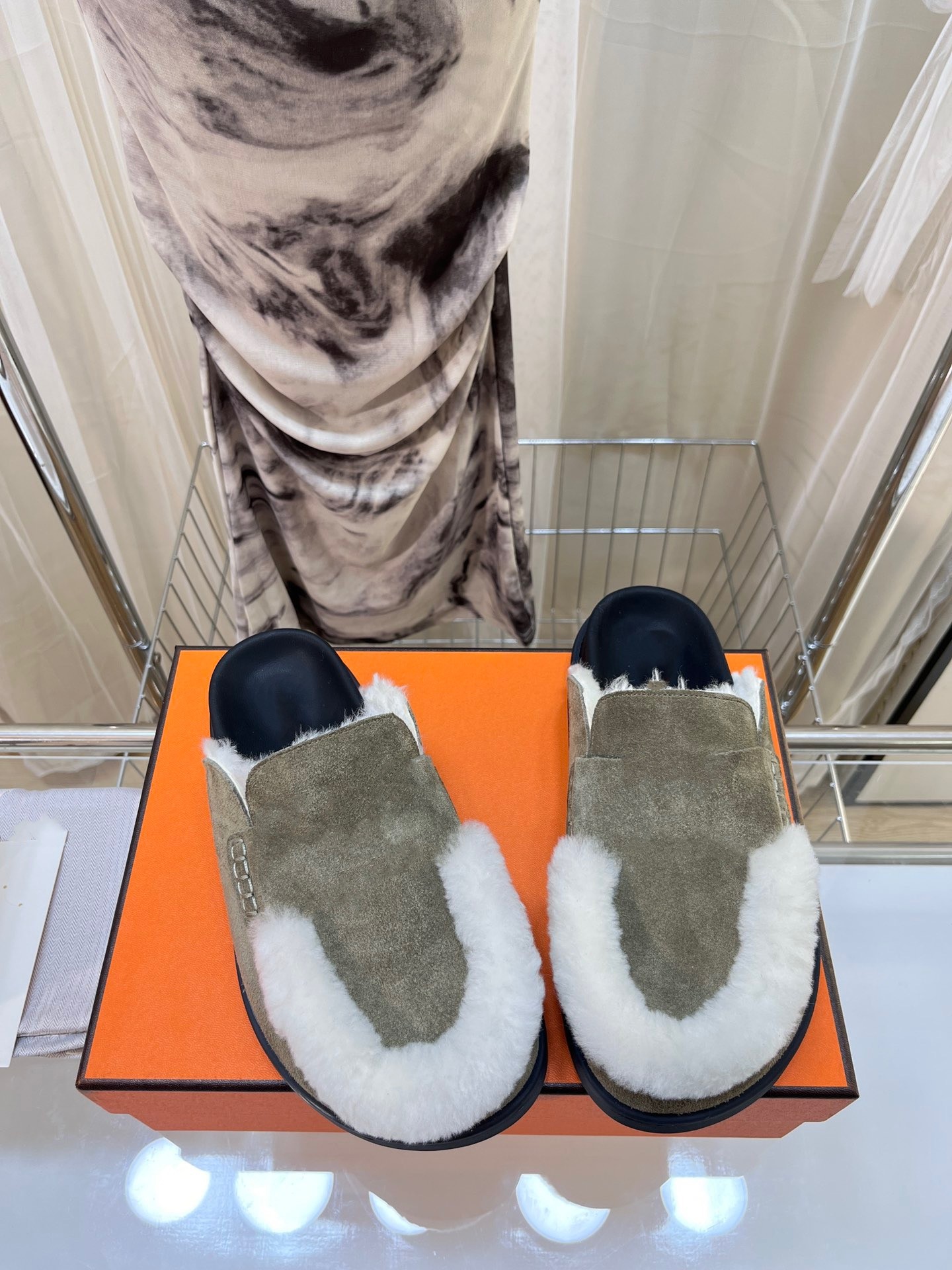 Luxury designer all leather wool half pack Oz Muller slippers palladium plated Keellyy buckles-image-908274498