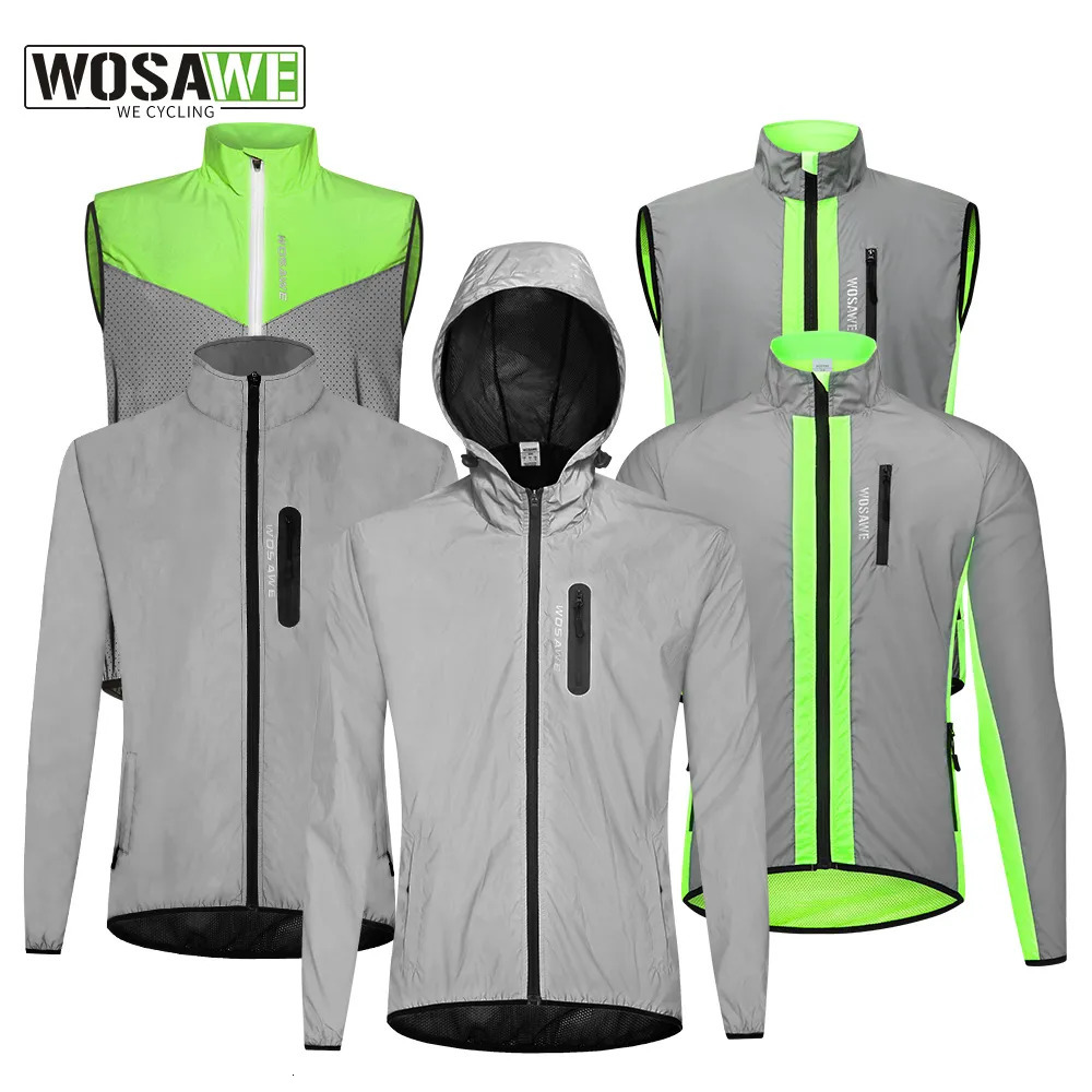 Cycling Jackets WOSAWE Full Reflective Cycling Jacket Men's Coat Spring Autumn Bicycle Windbreaker Bike Soft Windproof Waterproof Running Jacke