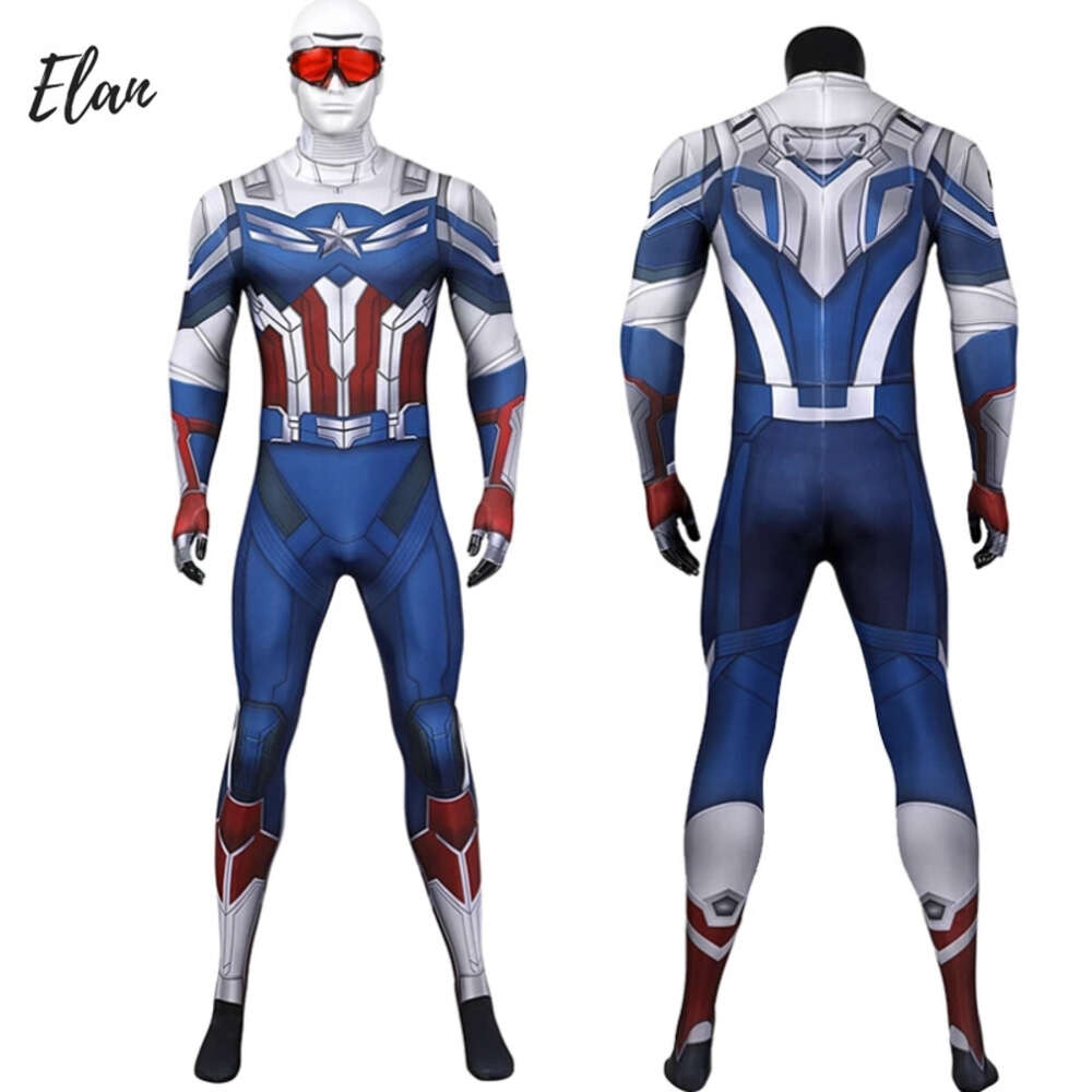 Man Winter Soldier Cosplay Kostuum 3D Digital Printing Jumpsuit Spandex Sam Cosplay Zentai Romper met Masker Bril Outfit