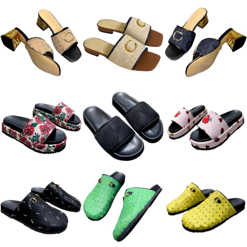 Slippers women's designer shoes flower print beach shoes luxury letter platform shoes summer outdoor slides top leather sandals chunky heel-image-903040773