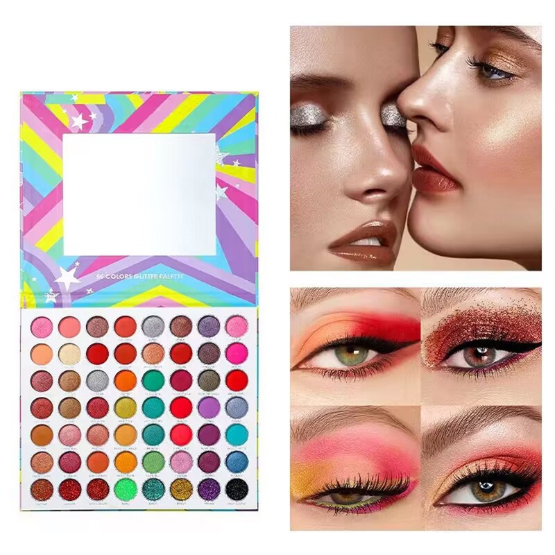 Long-lasting Waterproof 56 Colors Eyeshadow Palette Colorful highly Pigmented Matte Shimmer Eye Shadow Palette Blendable Sparkle Glitter Pressed-image-908320869