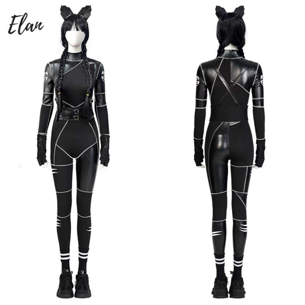 Mercredi chat Costume noir mercredi Addams Cosplay Costume combinaison perruque chaussures Outfitcosplay