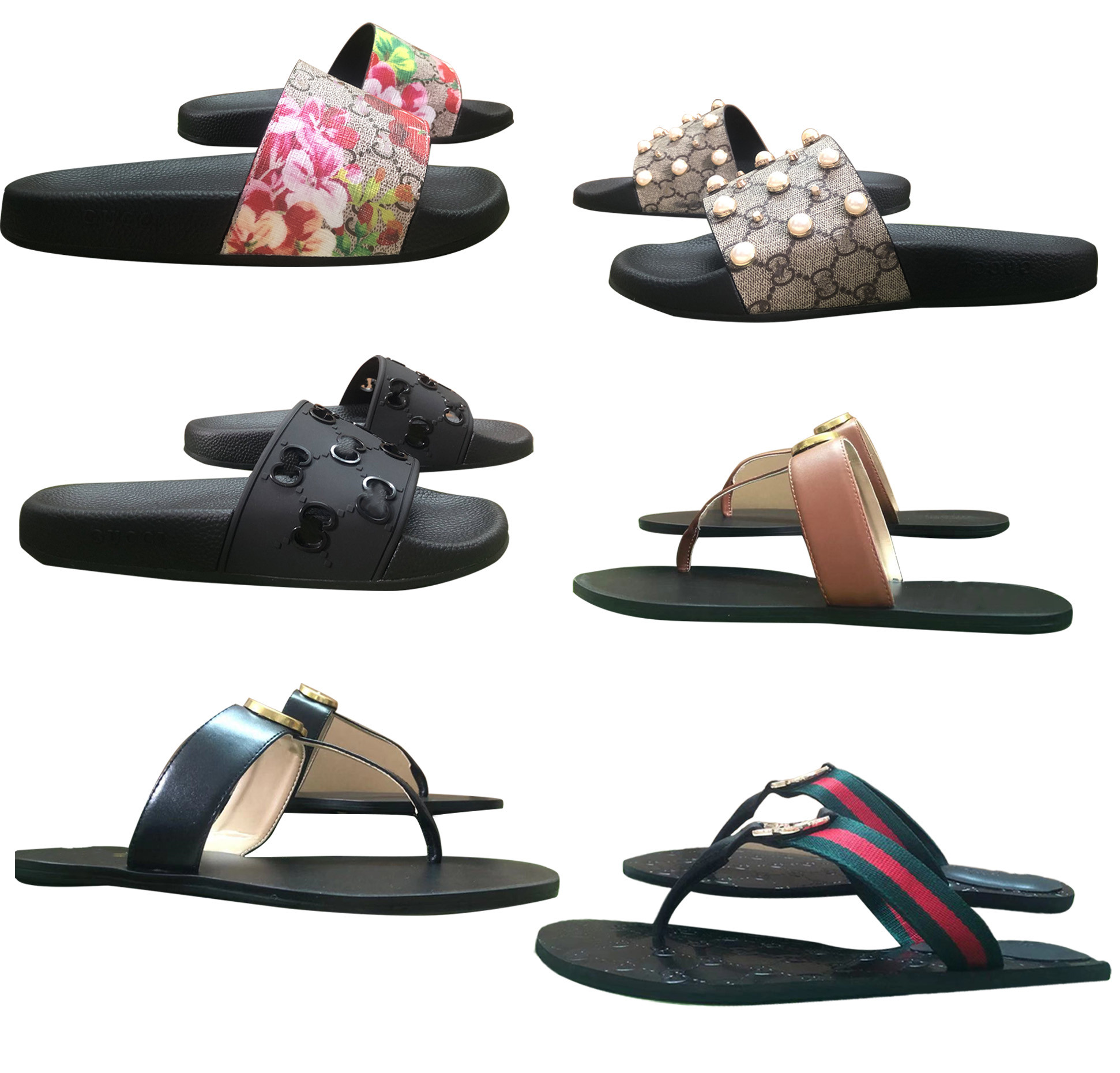 Similaire 44 Hommes Femmes Sandales Designer Chaussures Slide Summer Mode Large Plat Glissant Avec Sandales Épaisses Pantoufle Flip Flop et boîte