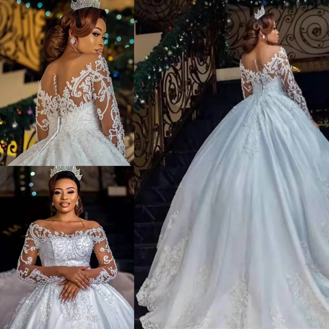 Princess Floral Lace Wedding Dress Long Sleeves Garden Country Appliques Bridal Gowns Robe De Mariage Ball Gowns-image-719678077