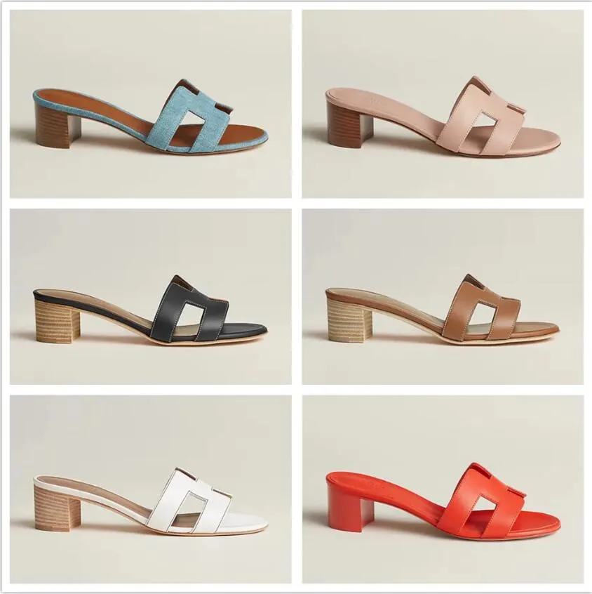 2023 New Styles Women's Chunky Heel Sandals Slippers Genuine Leather Summer Classic Shoes Fashion Beach Jelly Girls Slippers 35-42-image-908670379