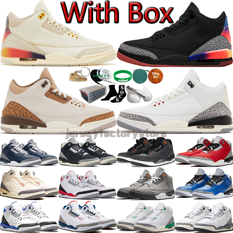 With Box 3 Basketball Shoes For Men Women 3s White Cement Reimagined Medellin Sunset Rio Racer Blue Off Noir Palomino UNC Dark Iris Mens Womens Trai