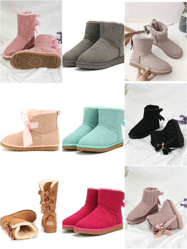 48Color ARM Top quality ribbon bow Women&#039;s 3280 3281 3282 7308 5282 mini Luxury Snow Boots with fur Genuine leather Size 35-42-image-901981950
