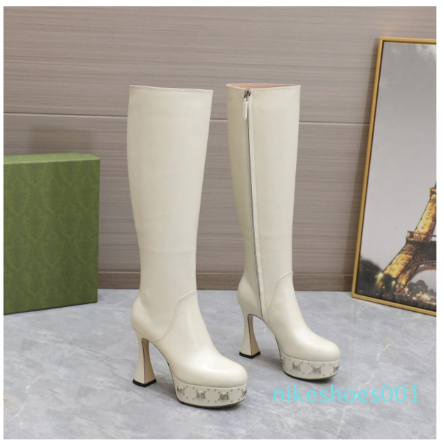 platform, side zippers, pointed heels, leather high-heeled boots, designer shoes, factory women&#039;s-image-908971960