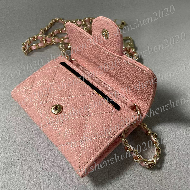 Fashion Mini Card Bag With Metal Logo Pouch Credit Card Holders Chain Coin Purse-image-909325120