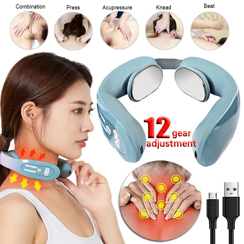 Other Massage Items Electric Pulse Ems Portable Neck Massager Cervical Muscular Massage Relax Pain Relief Heater Instrument Personal Health Care 231
