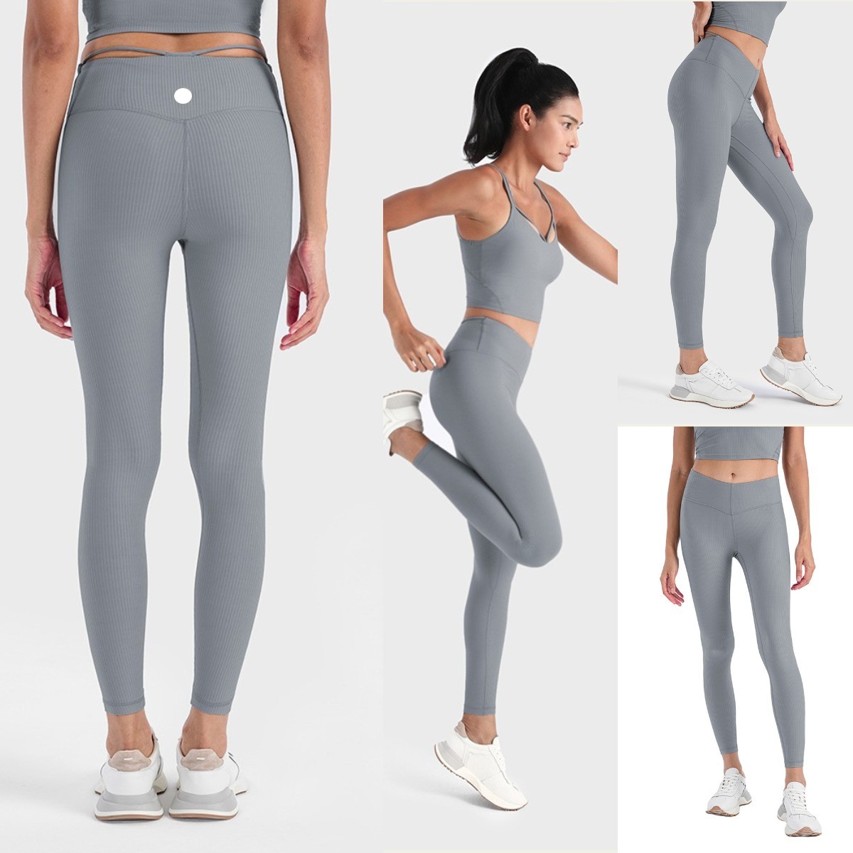 2026 Leggings Gym Clothe Uu-1523 Running Fiess Exercise High-Waisted Slim Hip outdoor Yoga Pants Ladies Ribbed Sports Leggings Set Free Shipping