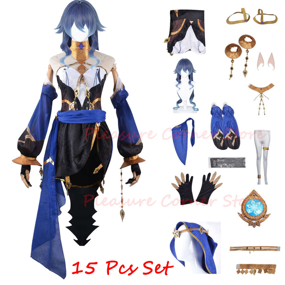 Genshin Impact Layla Cosplay Costume ensemble complet 14 pièces robe pré-style Layla Cosplay perruque résistant à la chaleur Wigcosplaycosplay