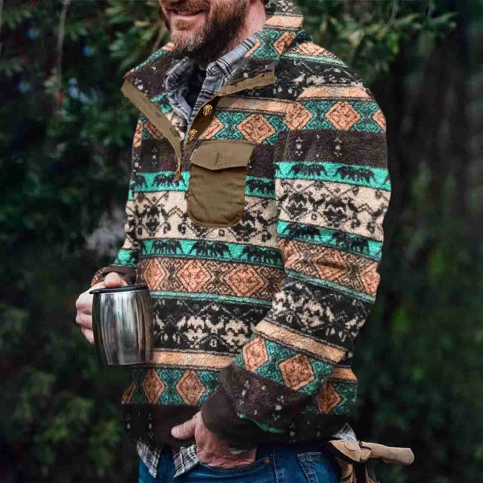 Men's Jackets Retro Ethnic Sweatshirt Men Jackets Thicken Fluffy Fleece Coat Button Collar Double Sided Plush Themal Hoodie Male Pullover To-image-910345521
