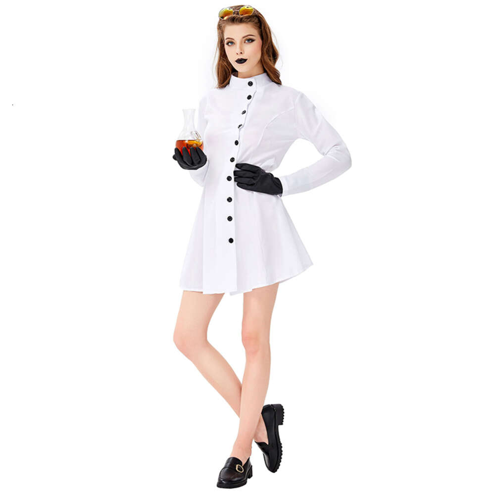 Disfraz De Científico Loco De Halloween Doctor Enfermera Cosplay Vestido Blanco Para Mujer Para