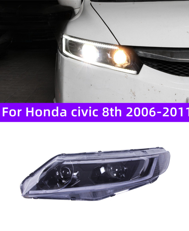 Car Head Lights for Honda Civic 8th Headlight 2006-2011 LED Daytime Running Signal Light Dual Lens Xenon Headlights-image-910158080
