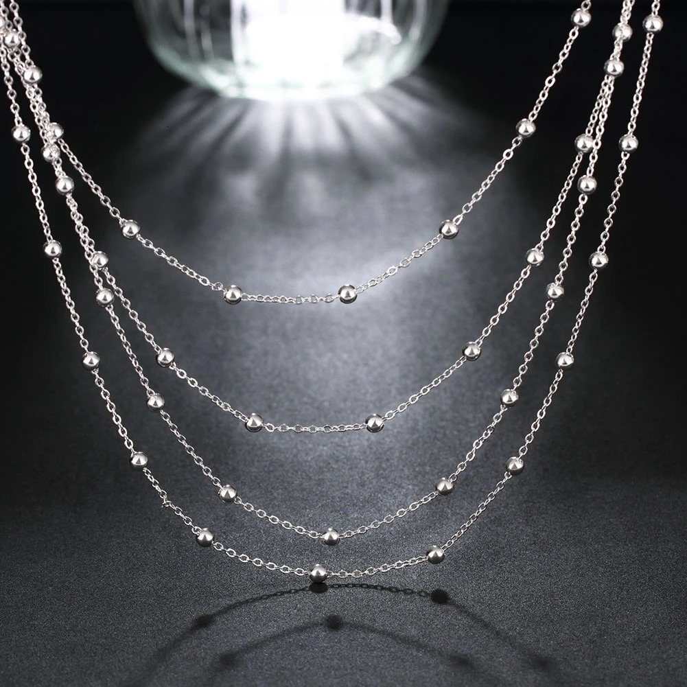 Pendant Necklaces 925 Sterling Silver Fashion Jewelry 18 inches Smooth Bead Chain Necklace For Women Wedding Birthday Gifts 231011