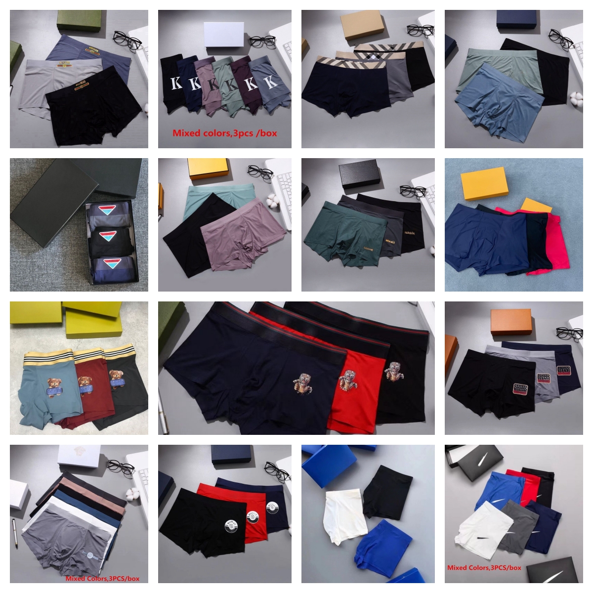 With Package Box- 3PCS/Set Underpants Sexy Classic Shorts Random Color-image-763942141