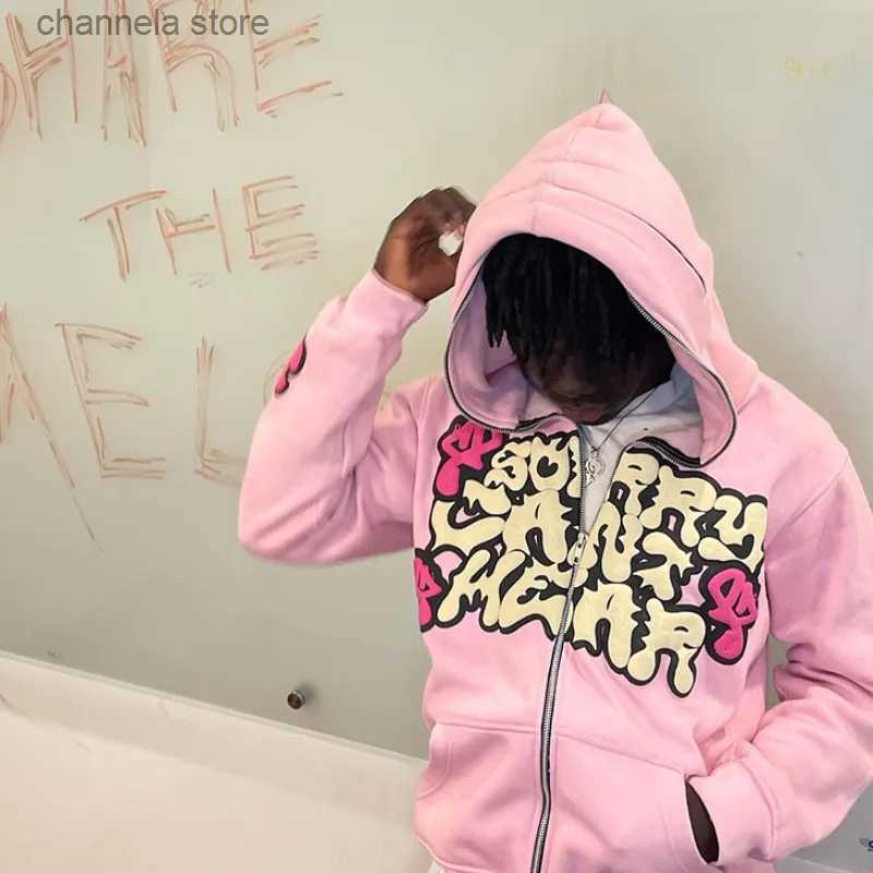 Men's Hoodies Sweatshirts Y2K Hip Hop Men Hoodies Streetwear Letter Print Long Sleeve Full Zipper Sweatshirts Retro Oversized Pocket Women J-image-910161780