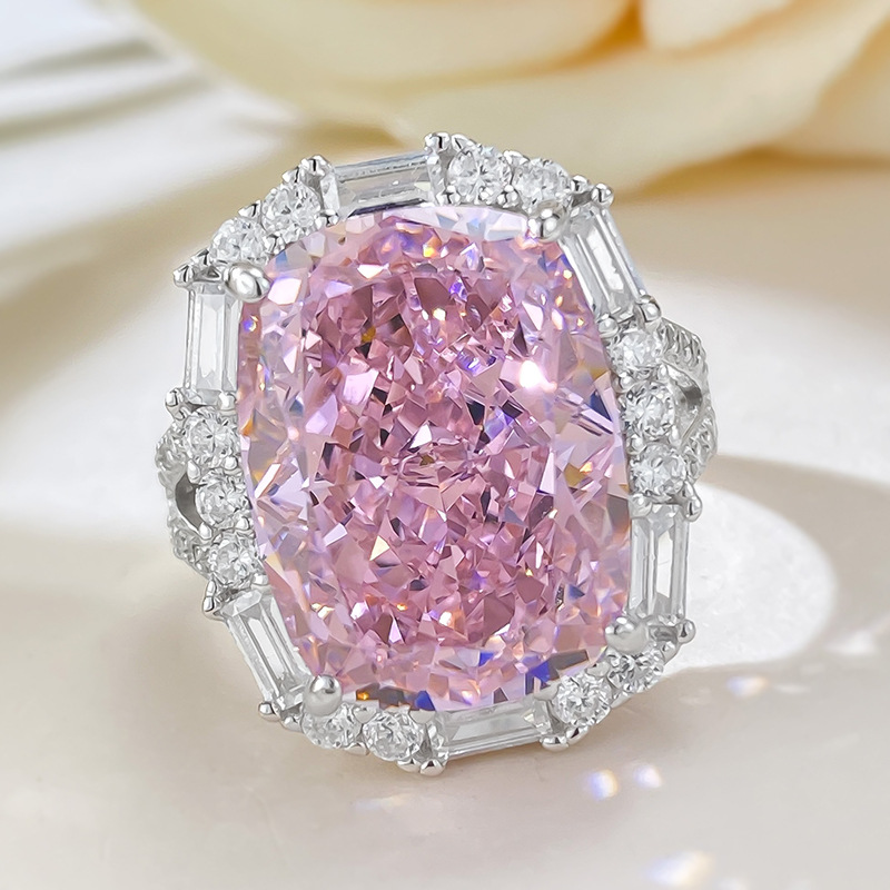 Luxury 8ct Pink Moissanite Diamond Ring 100% Real 925 Sterling Silver Party Wedding Band Rings for Women Men Engagement Jewelry