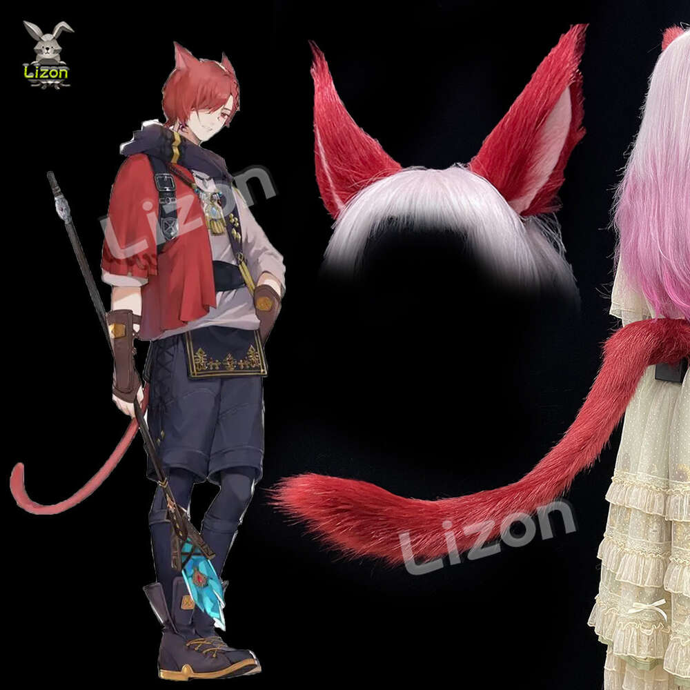 Ff Final Fantasy Gurahattiya Cosplay queue de chat Graha Tia petites oreilles rouges fourrure animale fausse fourrure