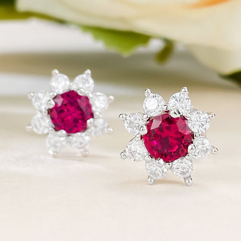Boucles d'oreilles pendantes en argent Sterling 100% véritable, tournesol, rubis et diamant, bijoux de mariage pour femmes, cadeau de mariée