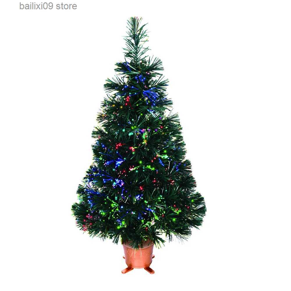 Christmas Decorations 32 Inch Green Pre-lit Mini Fiber Optic Tabletop Artificial Christmas Tree with LED lights gold base Xmas Table top tree T23-image-910597429