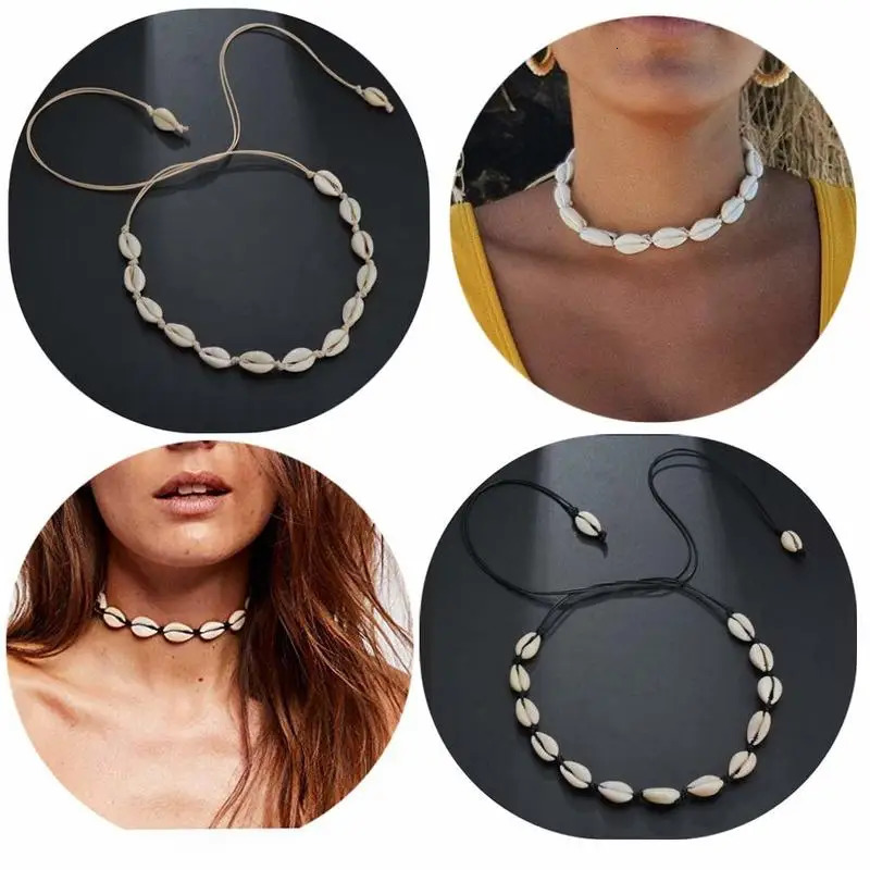 Chokers 3 Style Vintage Beach Jewelry Bohemian Shell Hand Woven Simple Pendant Necklace Bracelet Set For Women Girl 231012