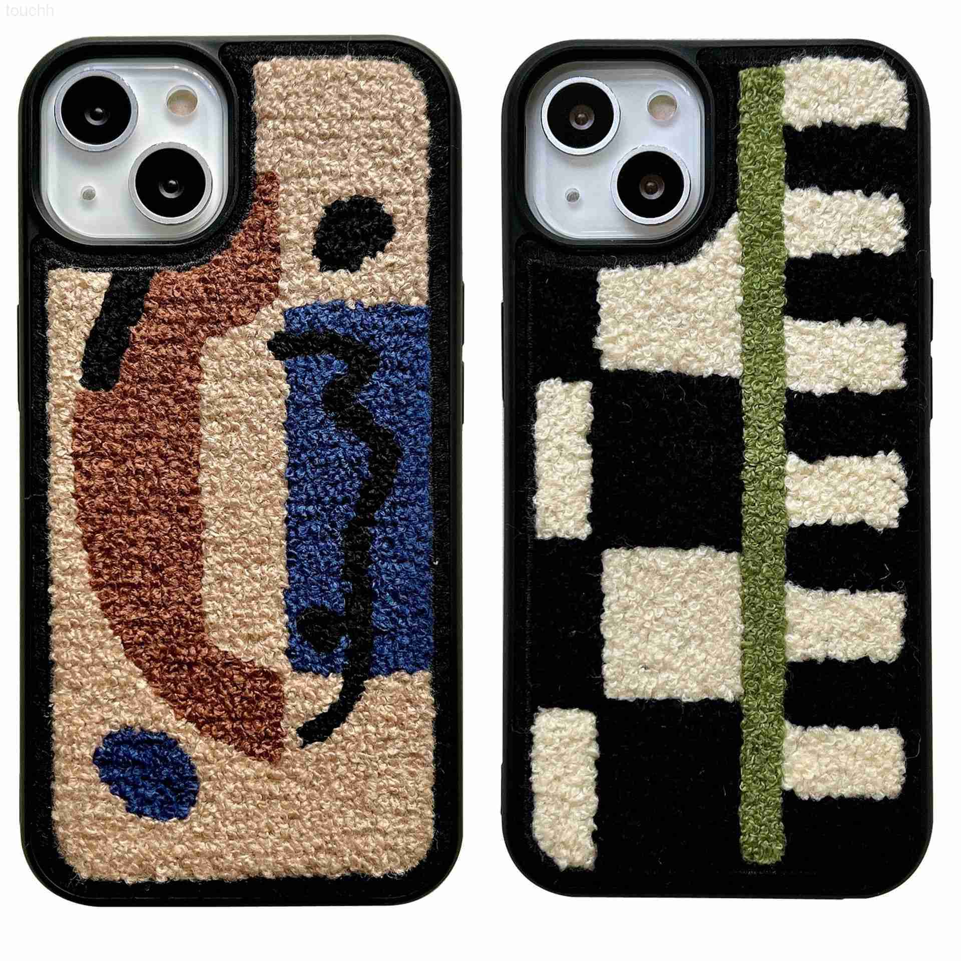 Cell Phone Cases Small Autumn and Winter Checker Plush Suitable for iPhone 14 Phone Case 12 All Inclusive 11 Anti Drop XL Female L2310/12-image-911070837