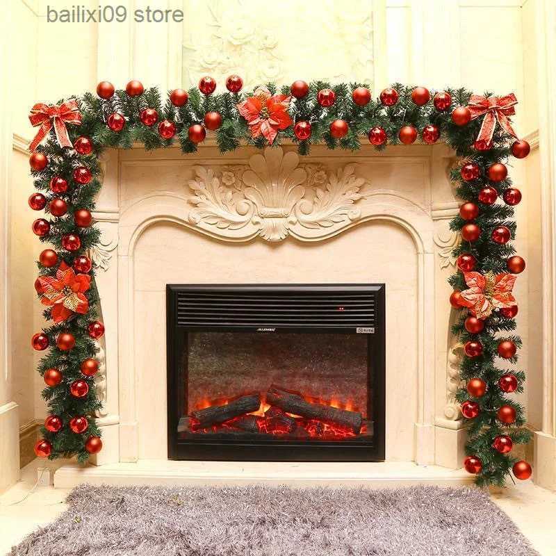 Christmas Decorations 2.7M Christmas LED Rattan Garland Decorative Artificial Flower Pine Tree Ornament Xmas Party Home Fireplace Door Stairs Dec-image-910594166