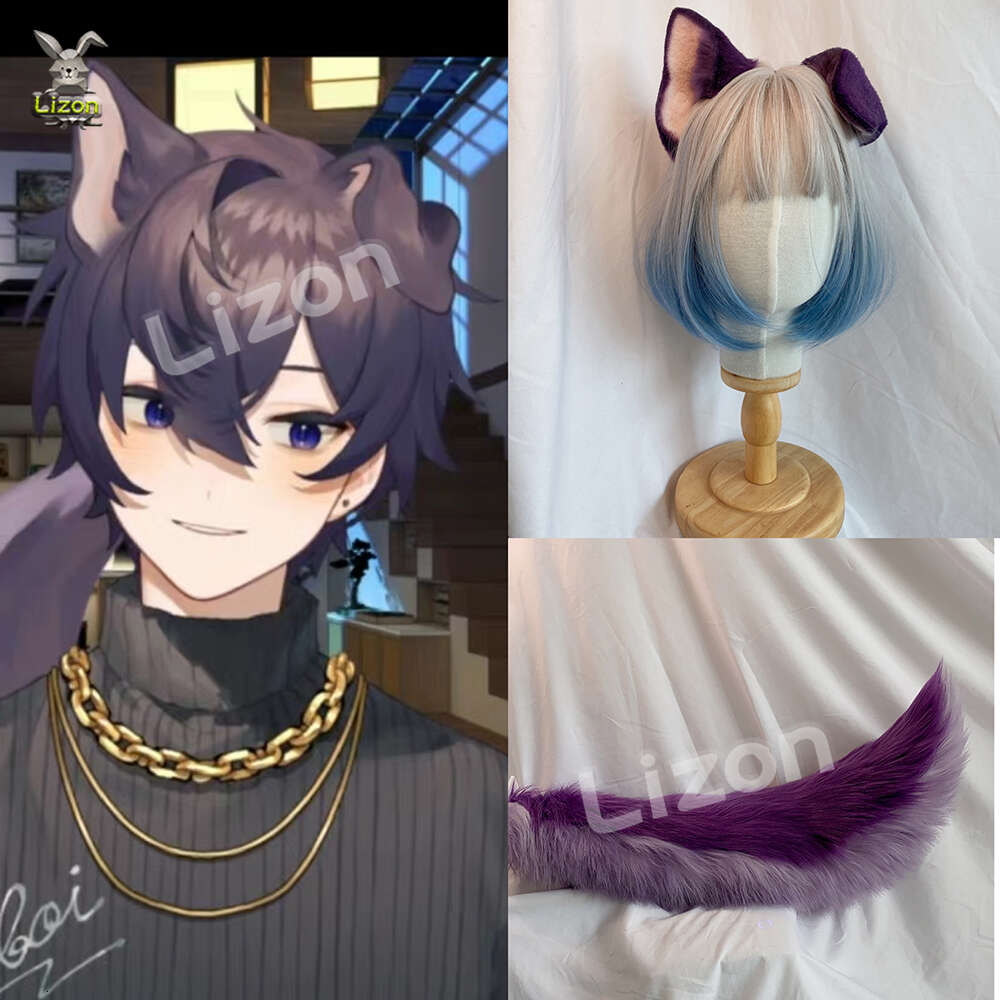 Shxtou Vtuber oreilles queue collier violet Cosplay Shoto accessoires de déguisement