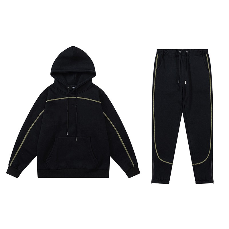 REP Survêtements décontractés à capuche en peluche pour hommes Automne Hiver Dégradé Brodé Velours Hodies Pull et Pantalon Sweat Survêtement Noir