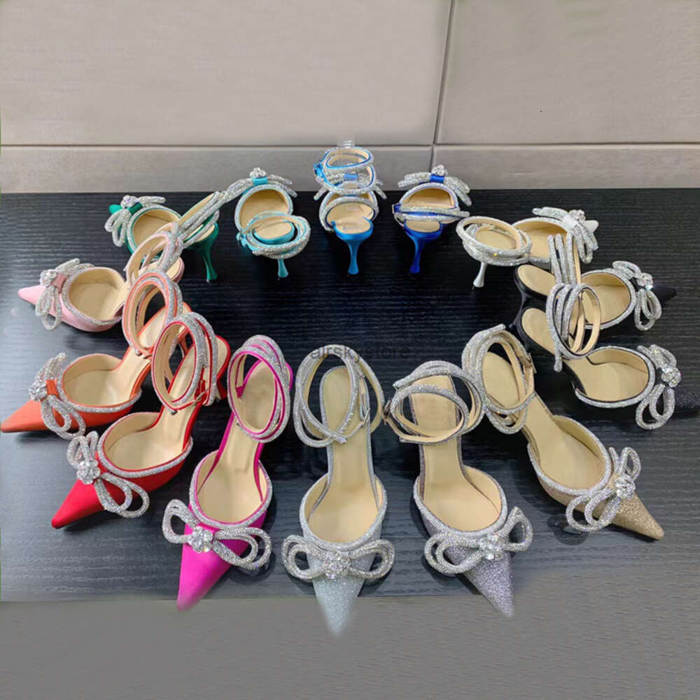 Dress Shoes mach for womens Designers Satin Bow Pumps Crystal Embellished rhinestone Evening women shoe stiletto Heel sandals T0p quality-image-911241684