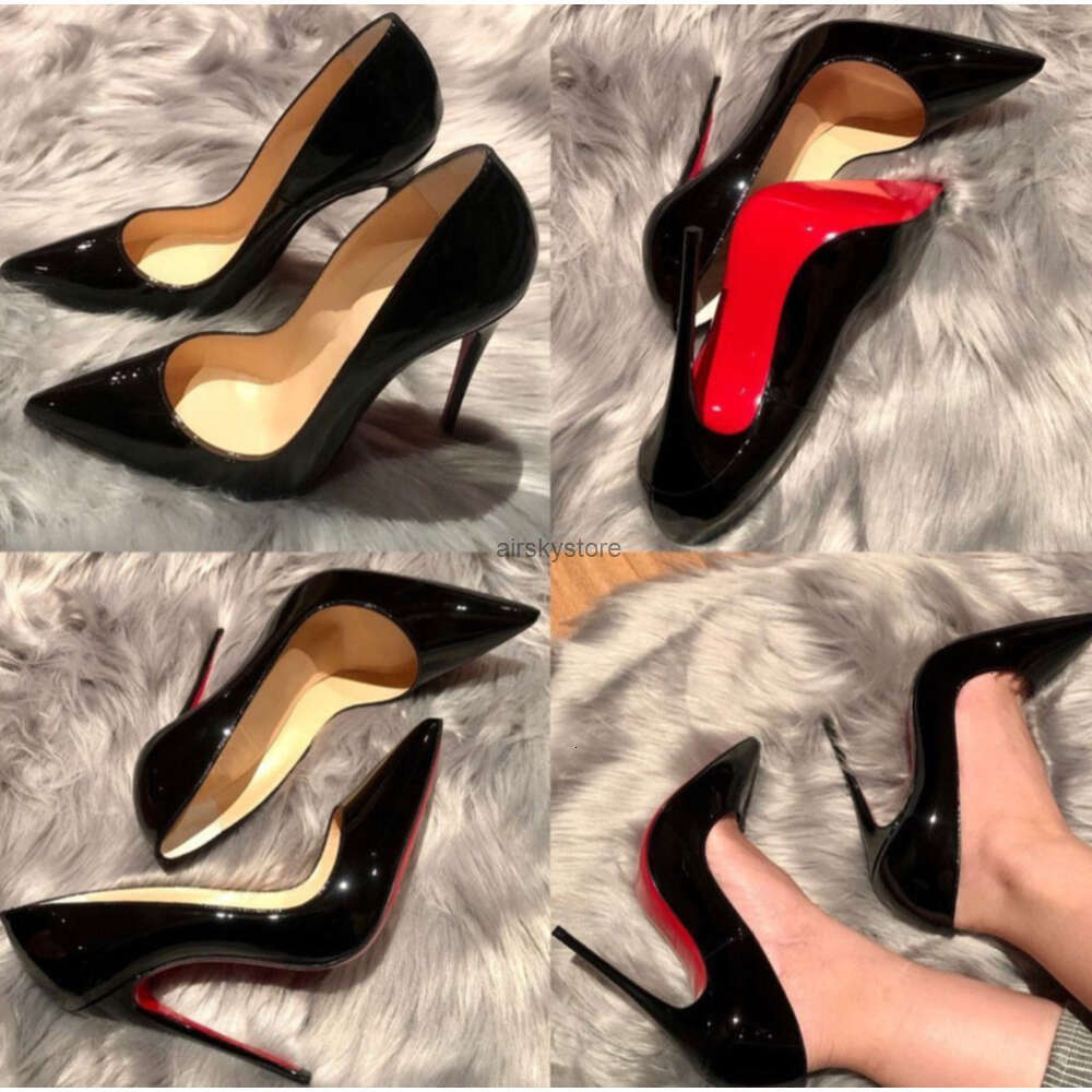 Designer Marque Sandales Femmes Chaussures À Talons Hauts Rouge Brillant Bas Classiques Pompes 8cm 10cm 12cm Super Talons Nude Noir En Cuir Verni