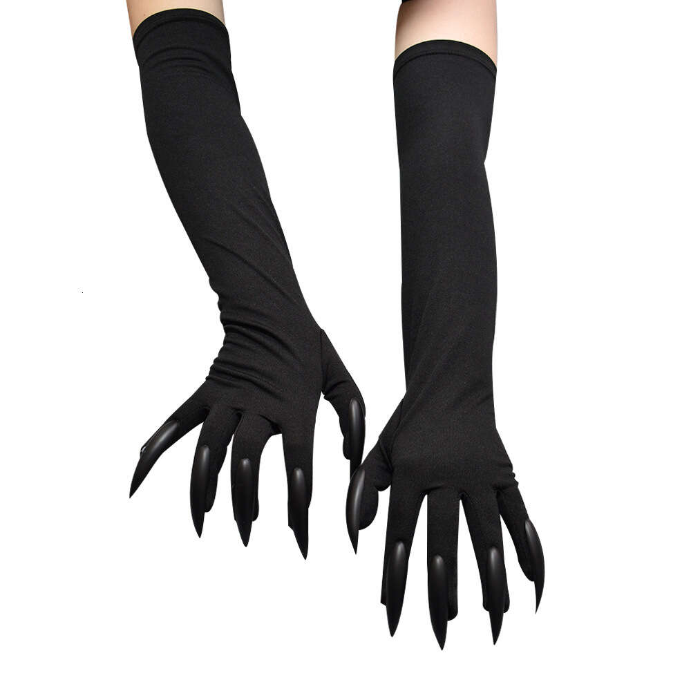Guantes de Halloween para Cosplay, guantes de bruja fantasma, garra larga, vestido aterrador, guantes de uñas negras, accesorios divertidos para fiesta, cosplay