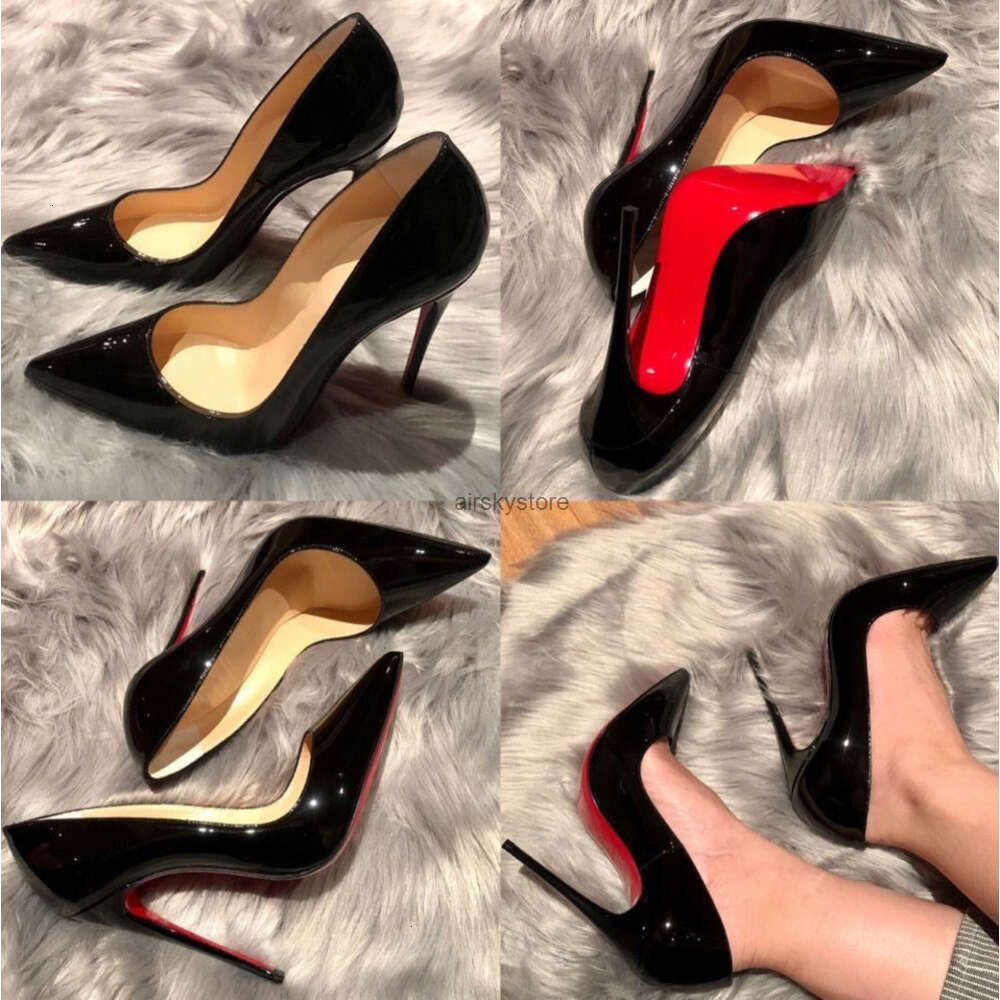 Designer Marque Sandales Femmes Chaussures À Talons Hauts Rouge Brillant Bas Classiques Pompes 8cm 10cm 12cm Super Talons Nude Noir En Cuir Verni
