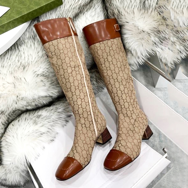 Designer boots knee high boots pointed thighs high boots letter stretched leather soles suitable for women's luxury designer high heels factory