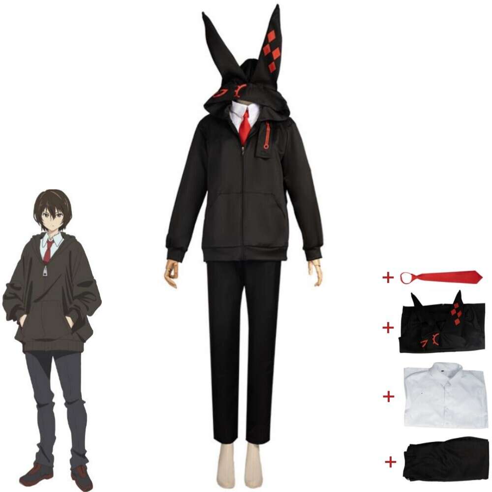 Cosplay de Anime Kurabe Teruto Build Divide Codeblack, disfraz de Cosplay, abrigo negro con cremallera de oreja larga, sudaderas con capucha, traje de Halloween