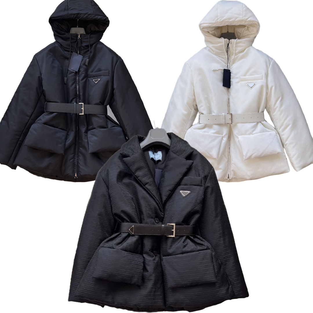 Womens Puffer Coat Suit Cotton Long Parkas Winter Jackets Adjustable Waist Button Zipper Designer Puff Jacket Coats Classic Hooded Outerwear-image-911250374