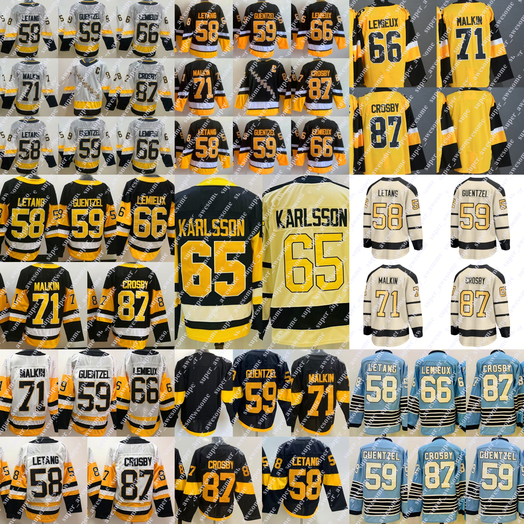 2023 Winter Classic Sidney Crosby Jersey Erik Karlsson Kris Letang Jake Guentzel 66 Lemieux Evgeni Malkin Hockey Jerseys Black Light Blue Stadium-image-920748500