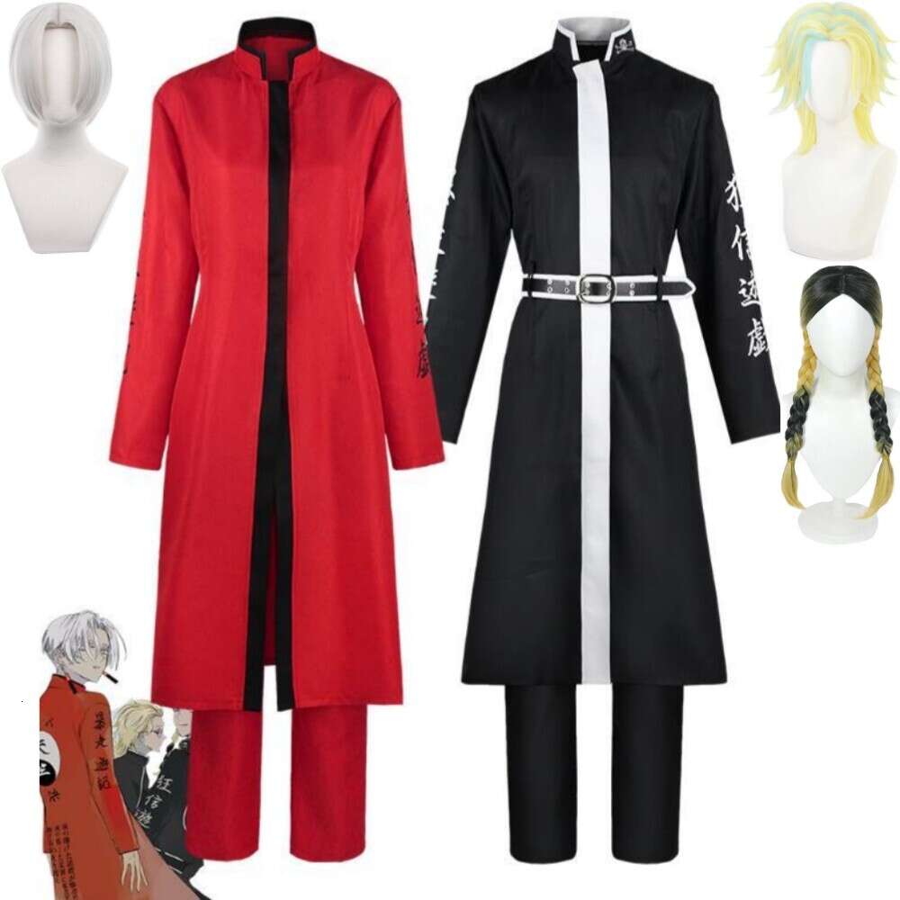 Cosplay Anime Tokyo vengeance Kurokawa Izana Haitani Rindo Ran frères Cosplay Costume perruque Tenjiku Gang rouge noir Trench Costume