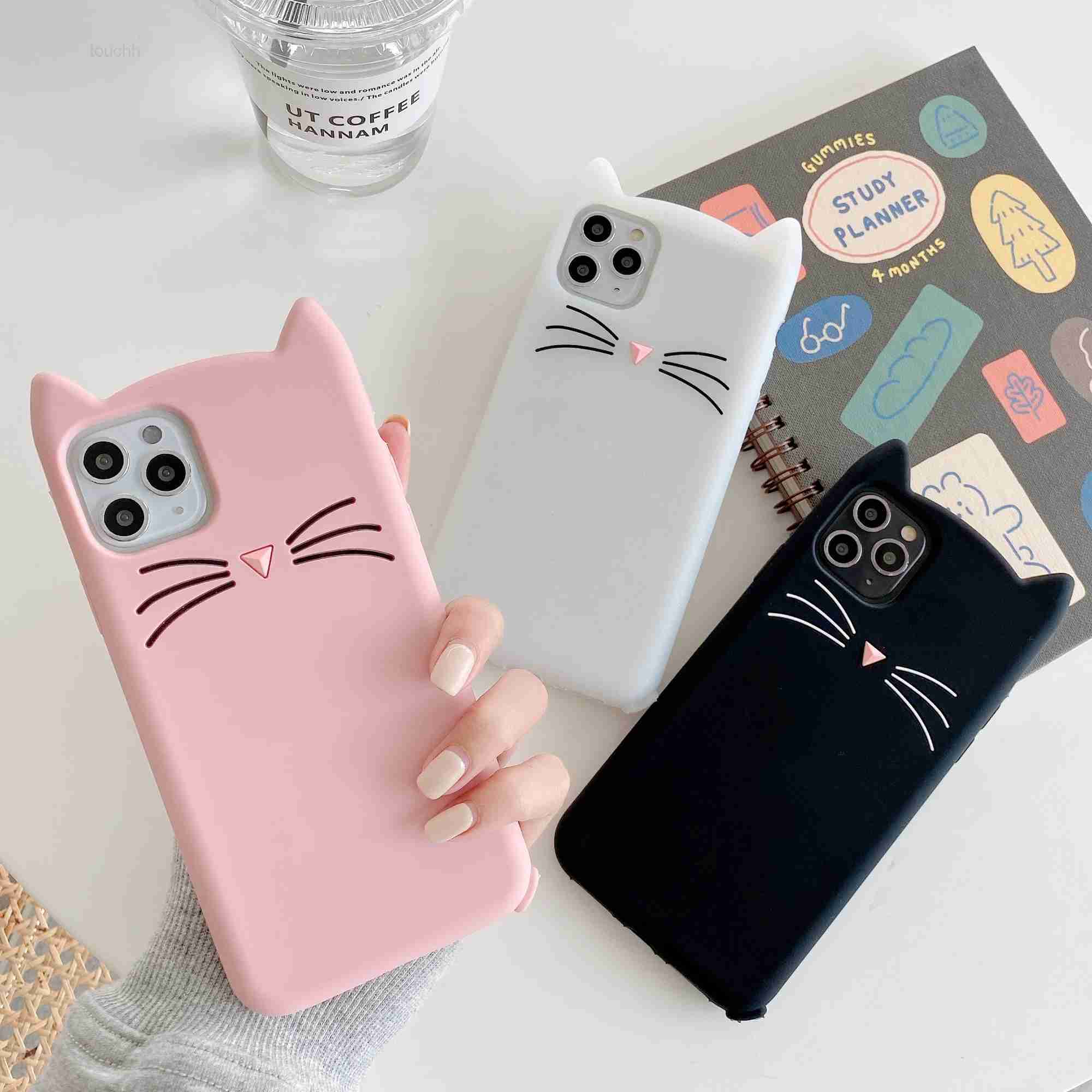 Cell Phone Cases Bearded cat 3D Cartoon Cat ears silicone Cover For iphone 14 13 12 mini 11 Pro Phone Case X XR XSMAX 6 6s 7 8 Plus Soft Pendants-image-911349216