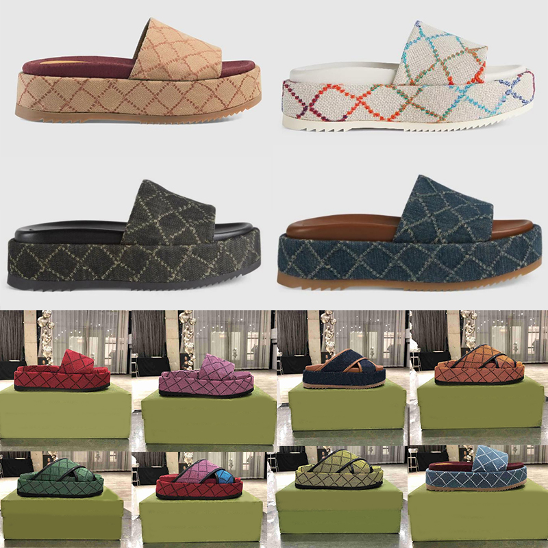 wholesale Pantoufles de créateurs colorées pour femmes, sandales de mode à plateforme, talon haut, 55 mm, sandales à sangle en toile, taille 35-4