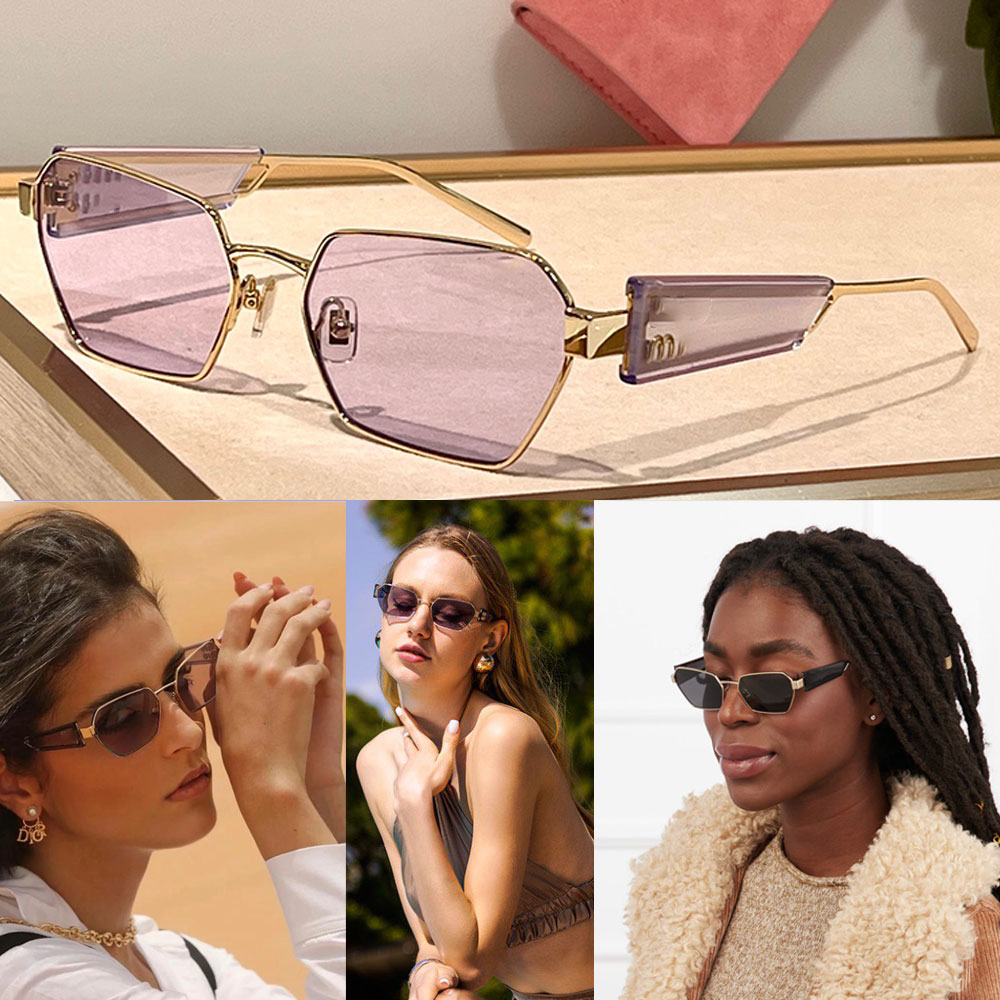 Metal sunglasses in modern geometric style miu logo sunglasses 100% UVA/UVB protection Unique acetate plaque adorned with new vertical logo SMU 5-image-911841099
