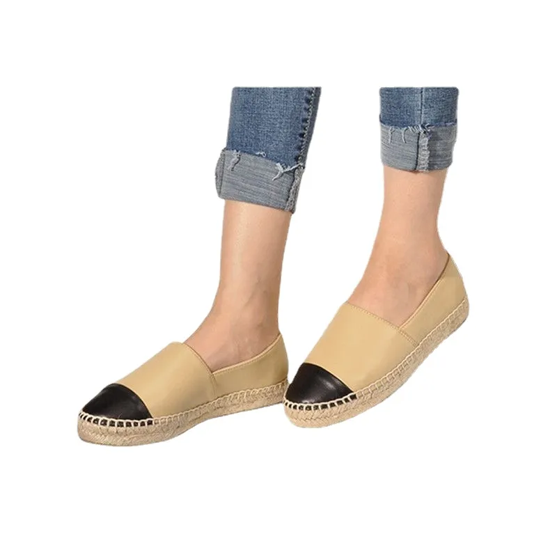 Fashion Casual Women Espadrilles Summer Luxurys Genuine Leather ladies Flats Casual High Quality Woman Loafers Fisherman Canvas Shoes Female Fast-image-911722647
