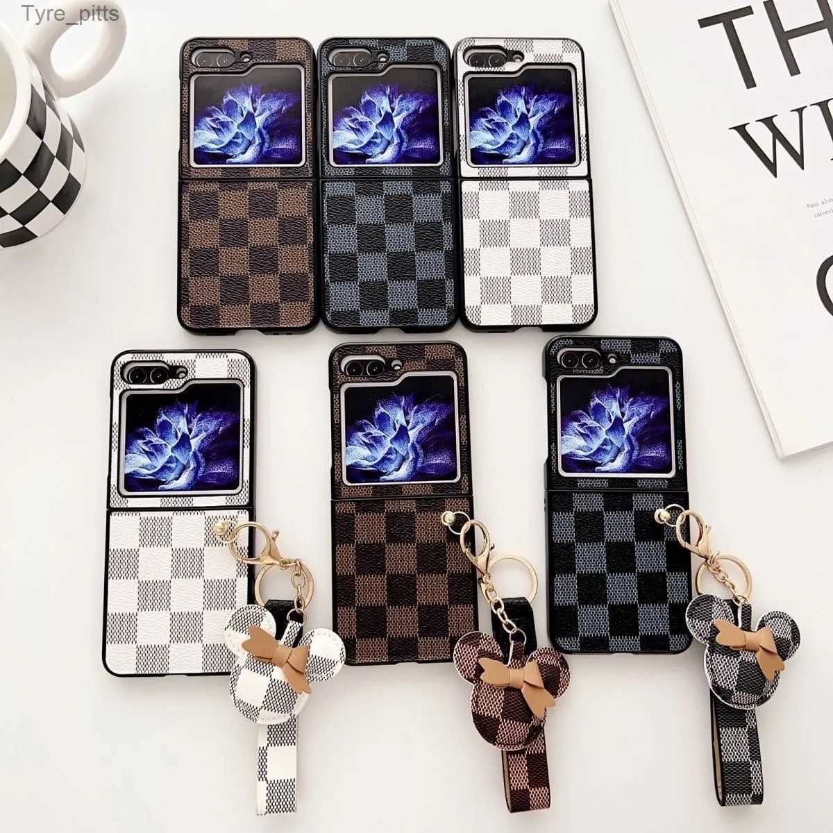 Cell Phone Cases Plaid PU Leather Phone Case for Samsung Galaxy Z Flip 5 4 3 Protective Back Cover for ZFlip3 ZFlip4 ZFlip5 Case ShellL2310/16-image-912168558