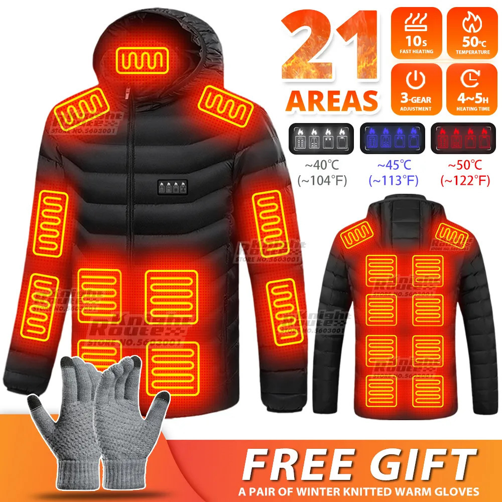 Men's Jackets 21 Areas Heated Jacket Men Electric Winter Women's Motorcycle Jacket USB Warm Vest Heating Jacket Heated Vest Coat Ski Hikin
