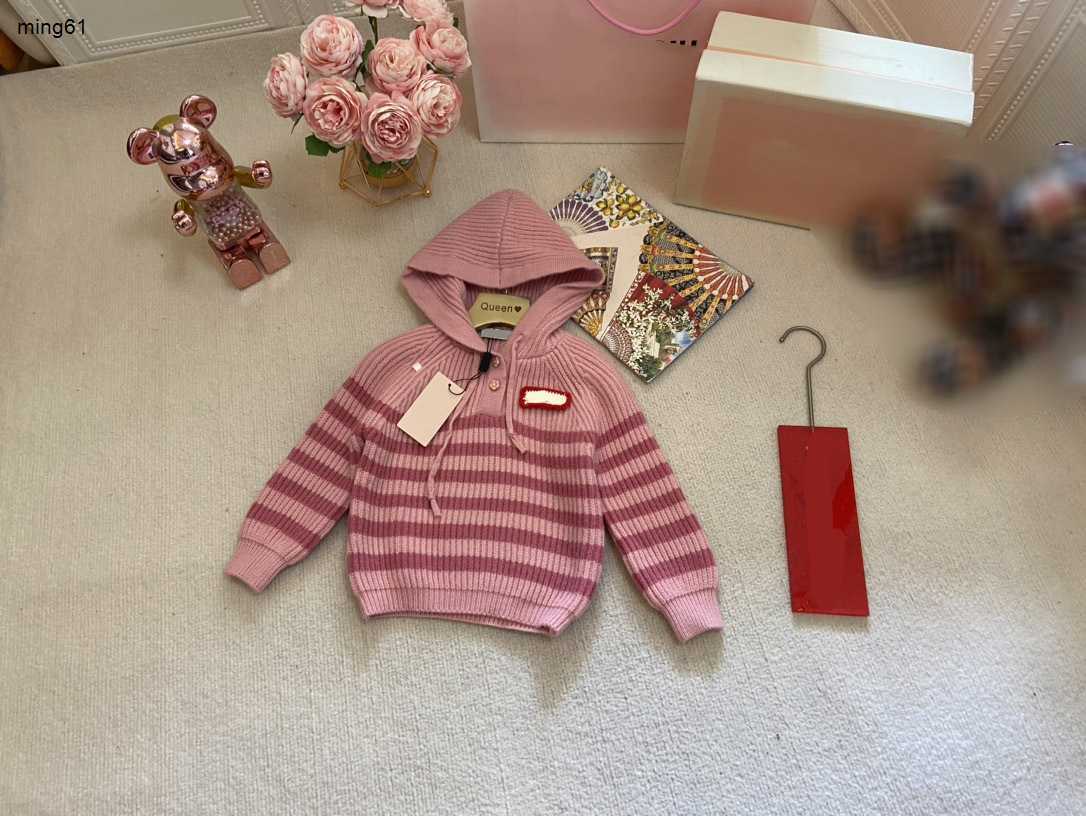 brand designer sweater for kids Stripe design pullover for boy girl Size 90-150 CM Long sleeved child Hooded knit Sep20-image-912493667